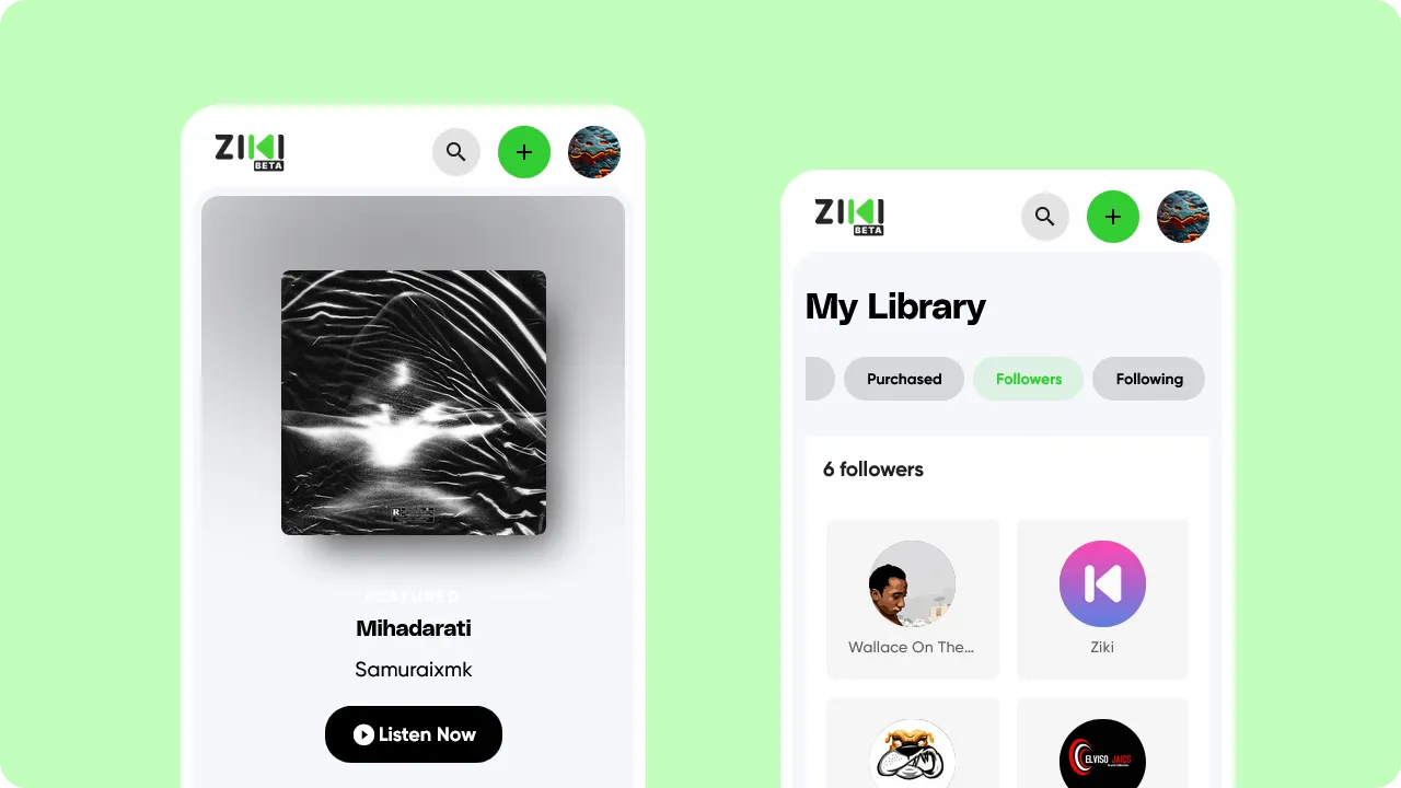 Ziki final platform screens