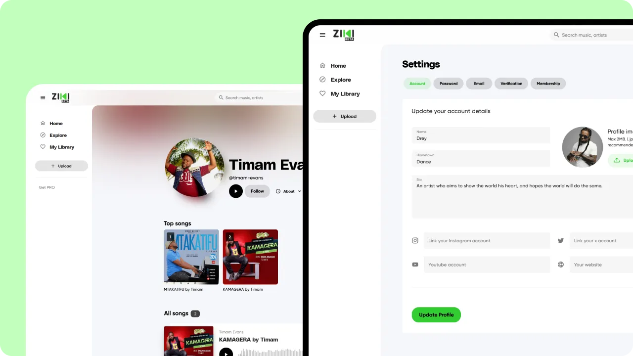 Ziki PRO dashboard design